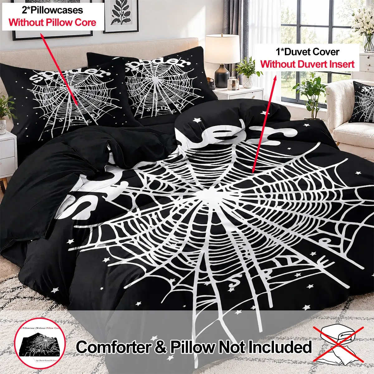 3pcs Spider Web Print Duvet Cover Set, Soft Breathable, Suitable for All Seasons, Includes 1 Duvet Cover + 2 Pillowcases