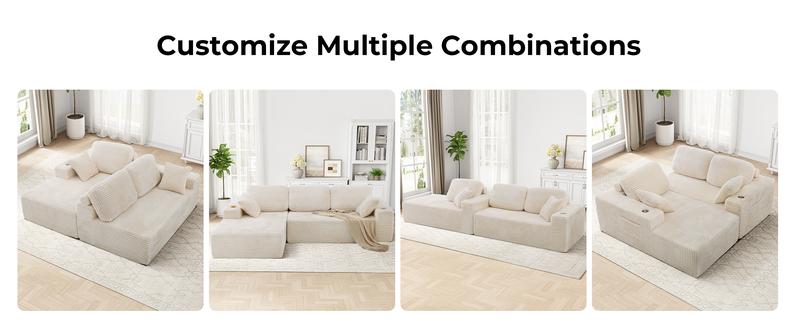 【2 Packages Shipping】LIKIMIO 110" Modular Sectional Sofa, Cloud Couch with 2 Cup Holders & Storage Pockets, Modern L-Shape Couch with Deep Seat and Chaise for Living Room