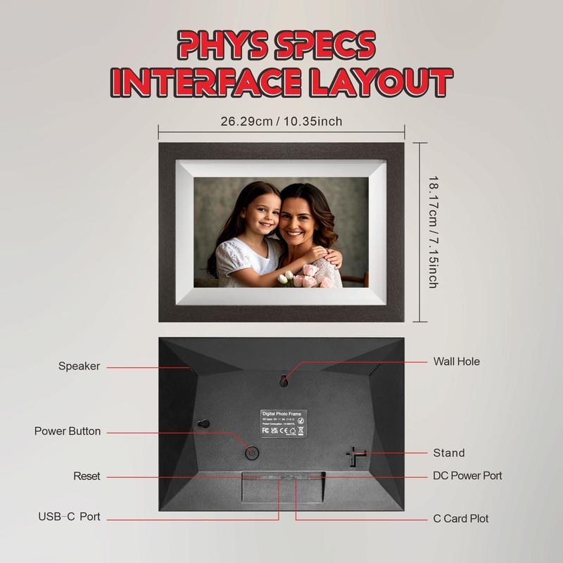 Ekoio Gift idea,10.1 Inch WiFi Digital Photo Frame with 1280 * 800P IPS Touch Screen ,Built-in 32GB Storage,Video Clips and Slide Show,Send Photos Instantly from Anywhere with via Free APP