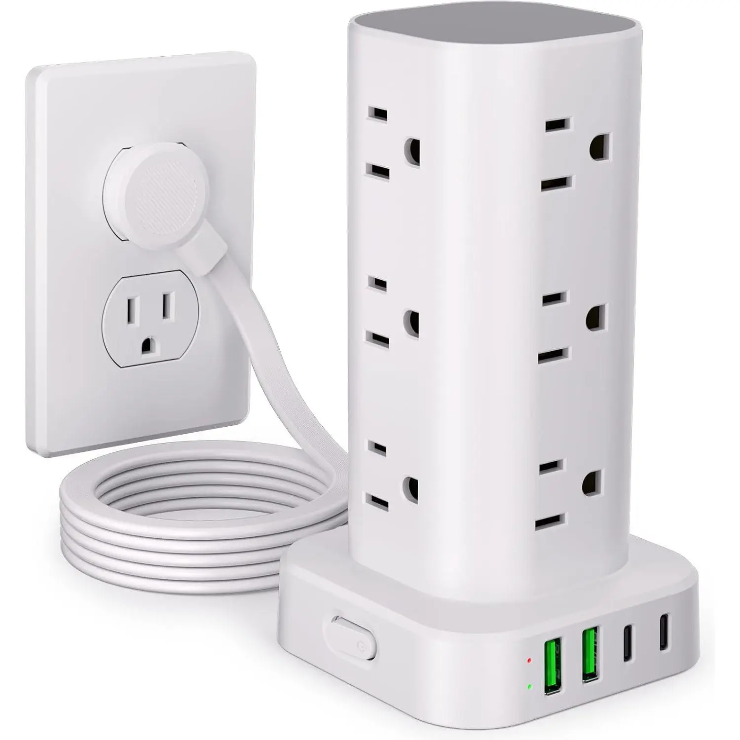 6FT Power Strip Tower Surge Protector, 12 Wide Spaced Outlets, 4 USB