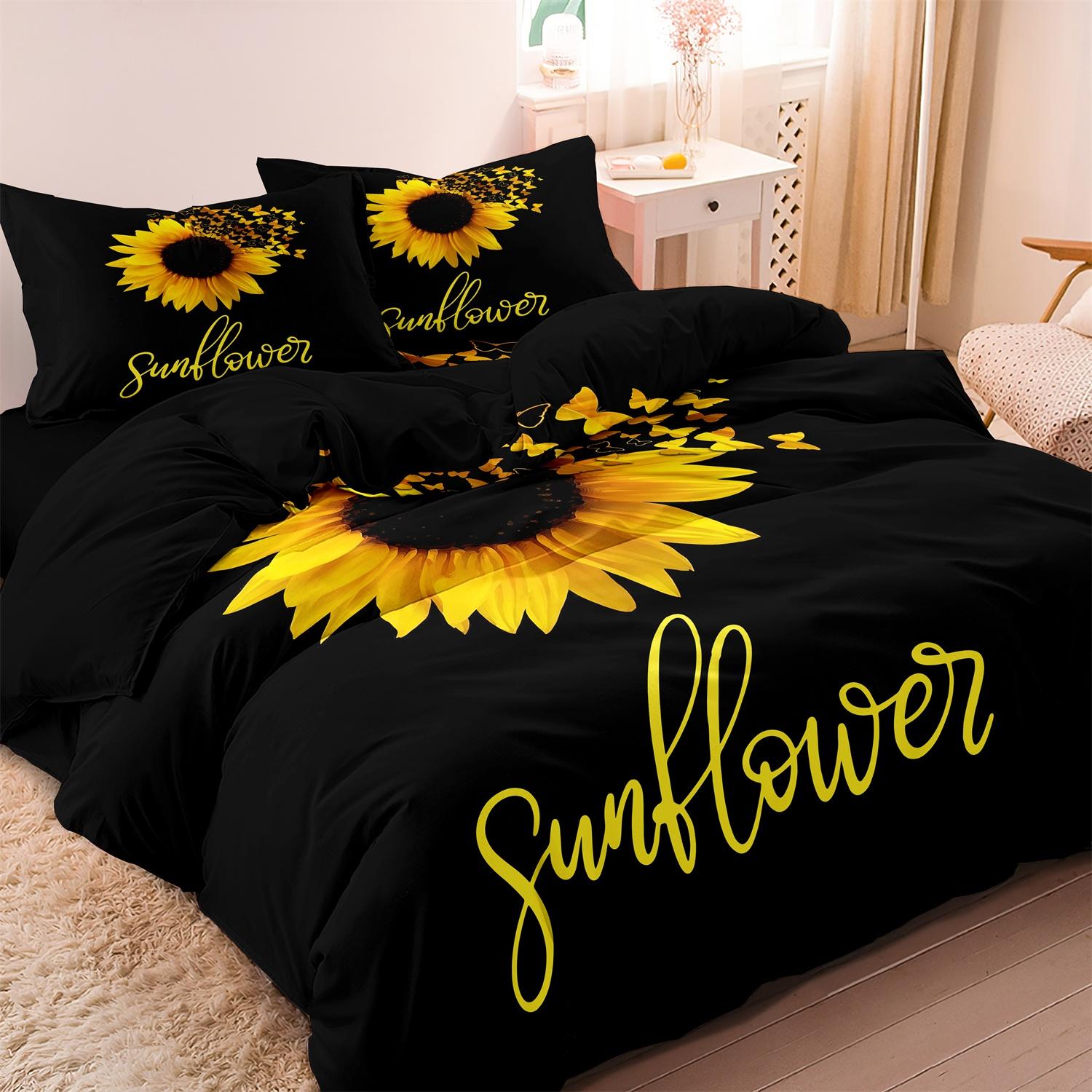 Sunflower Floral Print Bedding Set, Floral Bedding Sets, Printed Bedding Set, 1 Set Including 1 Duvet Cover & 2 Pillowcases without Filler, Soft Comfortable Breathable Bedding Set for Bedroom, Rooms, Dormitories, Decorative Bedding Set