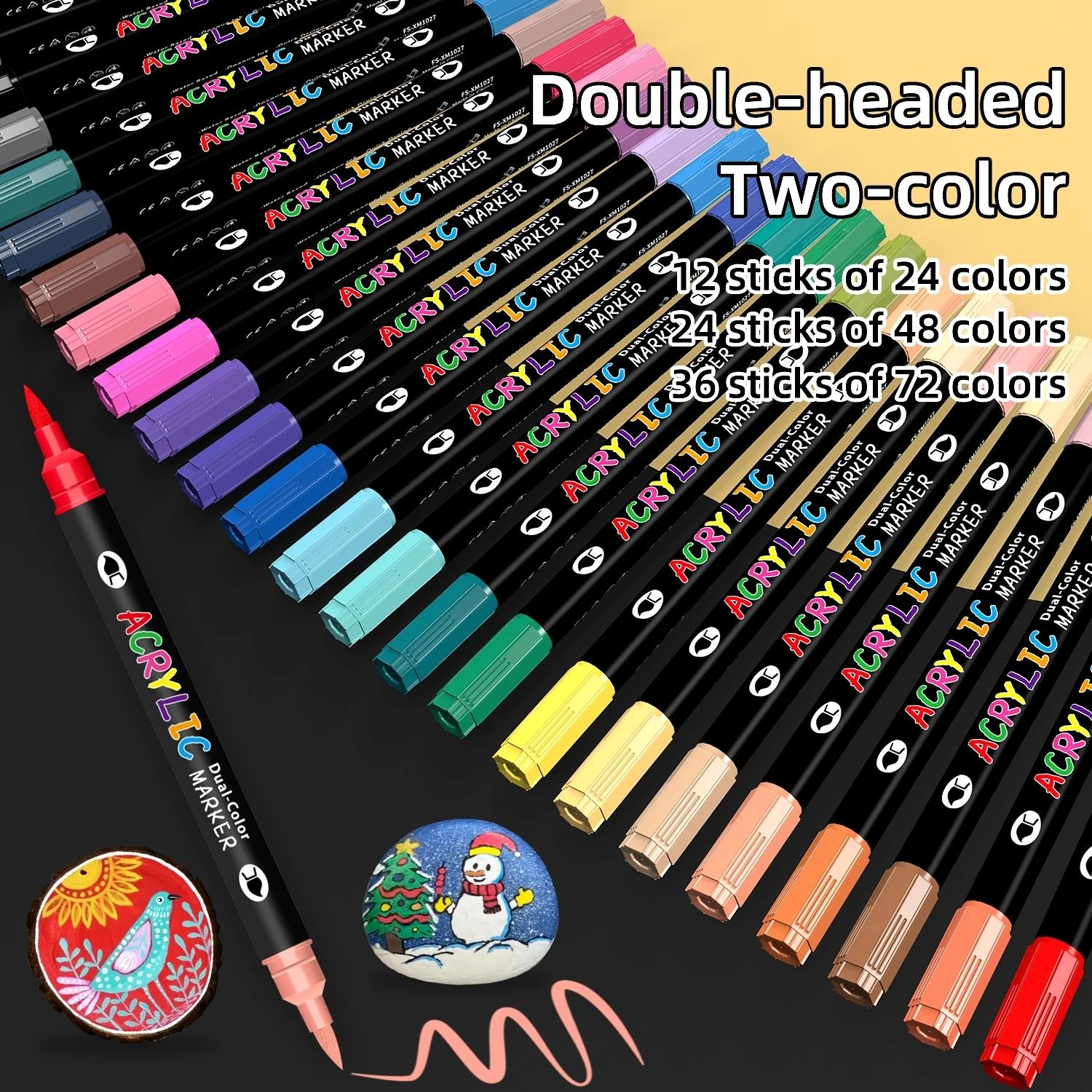 Acrylic Paint Markers, Dual tips Dual Color 24/48/72/144/240 Colors,Acrylic Paint Pens for Rock Painting, Canvas, Wood, Glass, Ceramic, Fabric, Plastic, Egg & Scrapbook, Art Supplies, Art Materials. Soft Brush Tips Paint Pens and Paint Markers