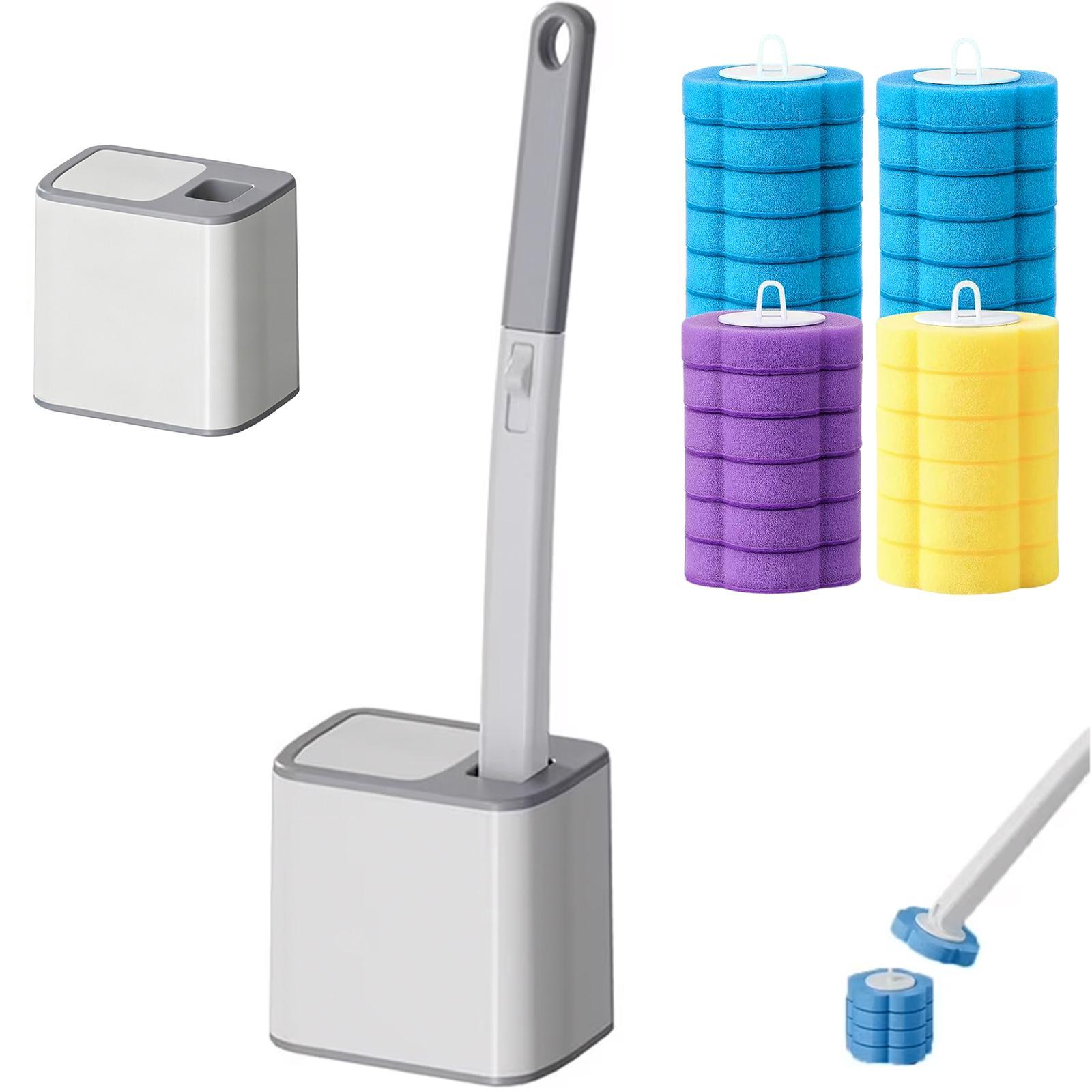 Nifogo Disposable Rotating Long-Handled Toilet Brush Set with Wall-Mount Holder, 24 Refills, Triple-Layer Sponge Cleaner Wand, Fragrance Neutralizer, for Toilet Bowl, Sink, Rotating Long-Handled Toilet Brush & Plungers