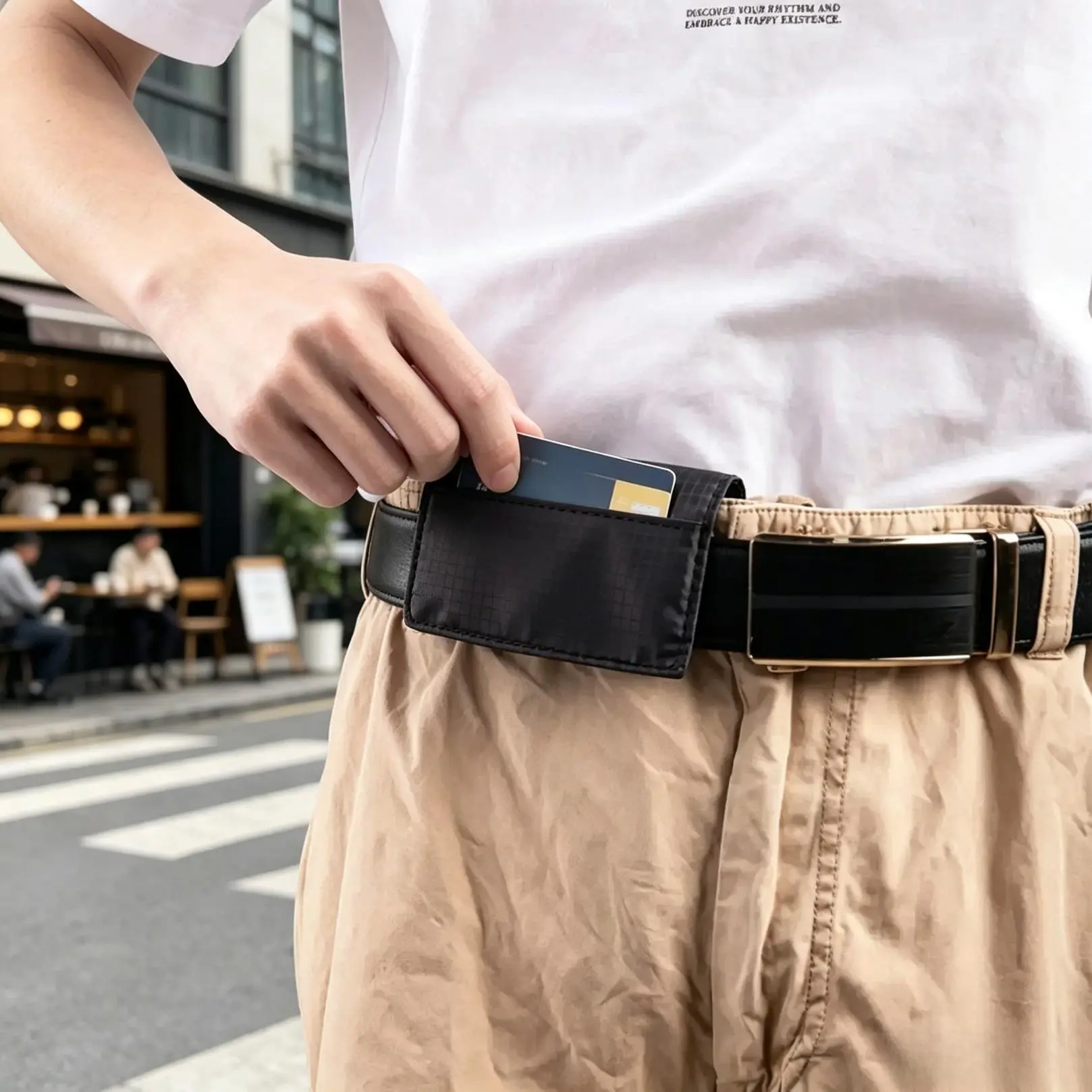 RFID-Blocking Hidden Money Belt Travel Pouch, Compact Travel Safe Under-Clothes Wallet, Adjustable Secure Fit Passport Cash Card Organizer for Airport Trips Daily Commute-GZ
