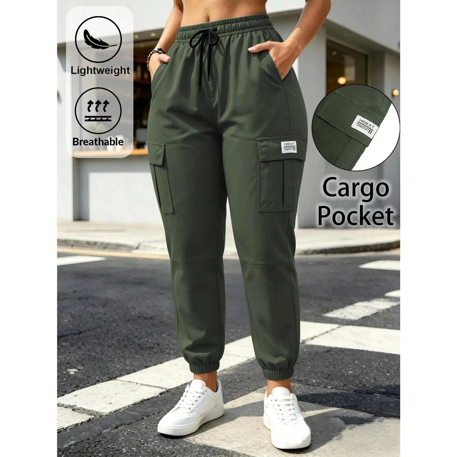 Women's Casual Pants, Lightweight and Breathable Commuting Pants, Elastic Waist Drawstring Pants, Large Outdoor Pockets on Both Sides, Suitable for Outdoor Jogging Wear,back to school,back to school haul