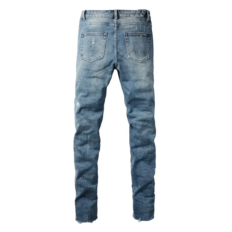 Men's Vintage School-Style Washed Distressed Ripped Slim Fit Casual Comfy Denim Trousers - Stretch, High-Quality, Below Knee Leisure Jeans with Pocket, All Season