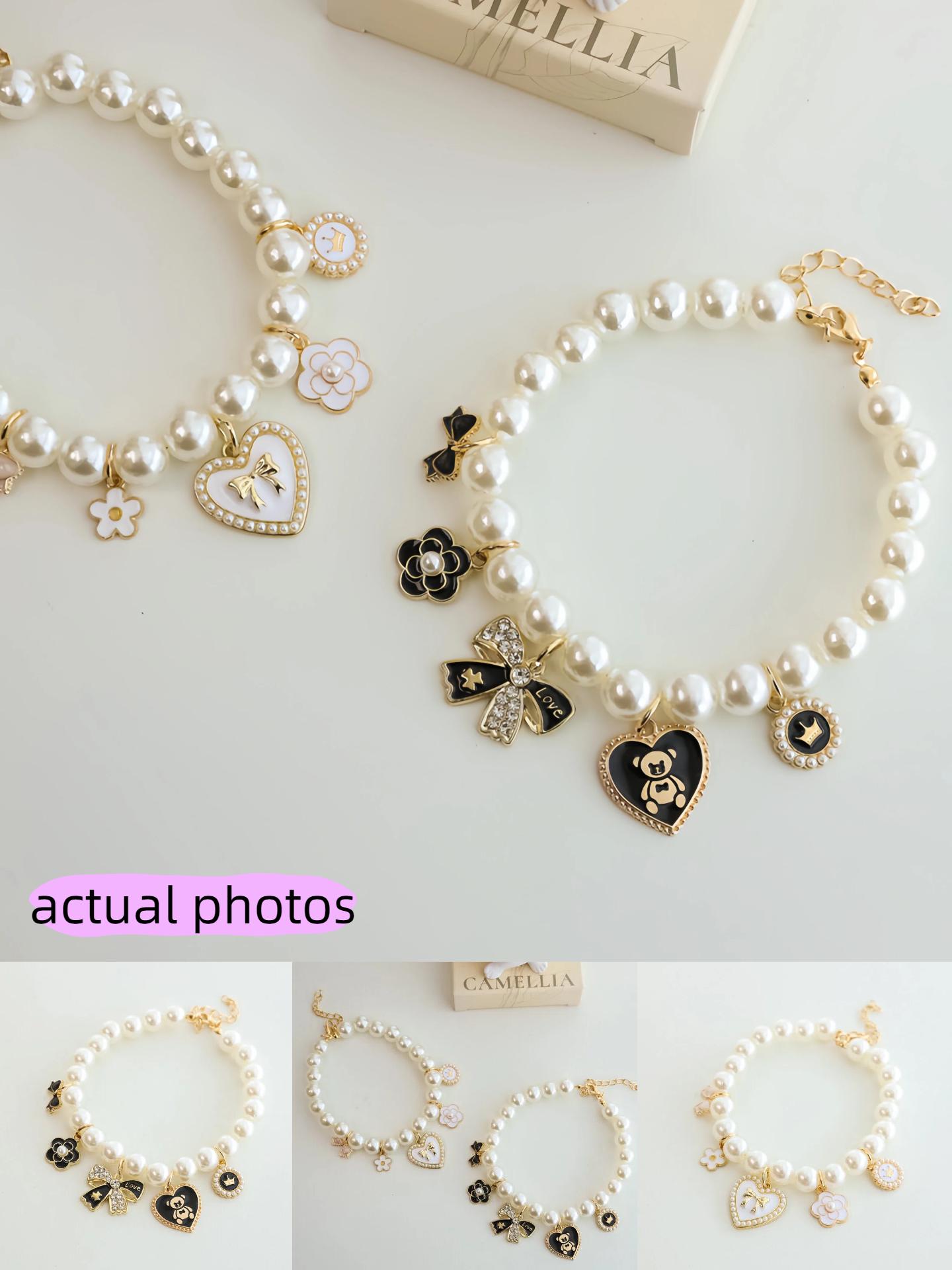 Pet Pearl Necklace Collar |   Vintage Luxury Bow & Camellia Pet Jewelry Pet Collar |   Pearl Necklace Collar for Cats & Dogs |   Vintage Luxury Bow |   Heart Charm |   Noiseless Design |   Camellia Decor  Wedding Birthday Party Photo Props |   Fashion Pet