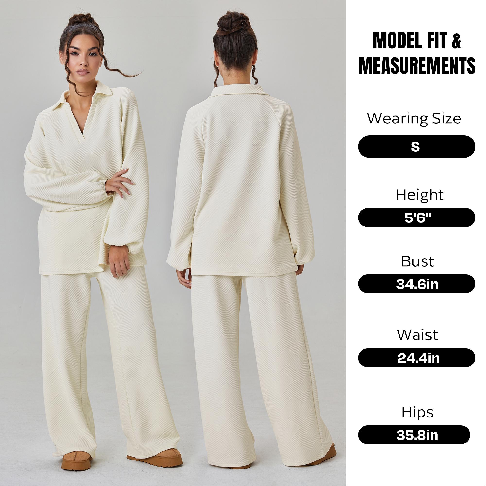 KatchMe Women's Slouchy Solid Color V-Neck Loose Textured Pullover & Drawstring Waist Trousers Co-ord Set & Separates, Minimalist Outfits, Soft Womenswear