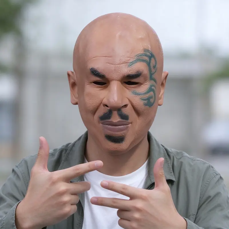 Adult Realistic Bald Man Latex Full Head Mask, Tattoo Face Design ...