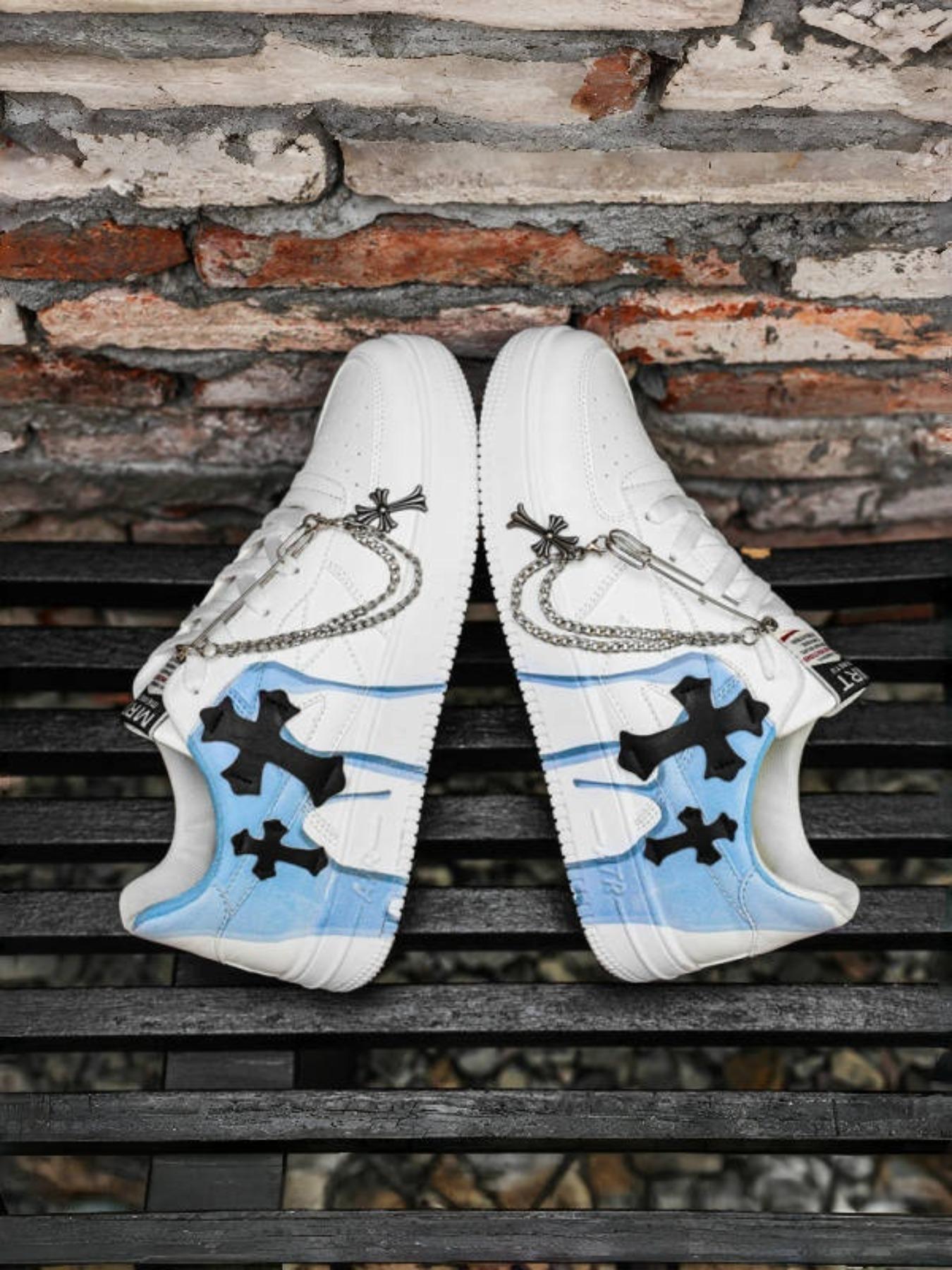 Men's Cross Decoration Low Top Trendy Sneakers Sports Shoes - Durable Upper+Rubber Outsole+Size 39-44 Men's Range Suitable for Daily Wear+Streetwear, Chain Detail Unique Design & Fashionable Eye-Catching