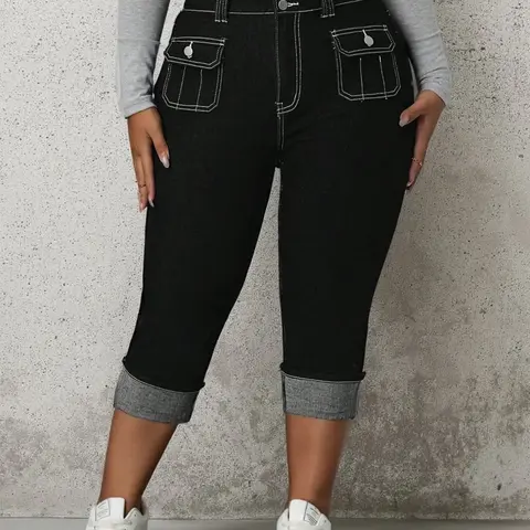 Women's Plus Size High Stretch Fitted Jeans, Slim-Fitting Design, Casual Chic Basic Minimalist Fashion Women's Pockets Casual Plain Denim Pants for All Seasons, Womenswear, Trouser