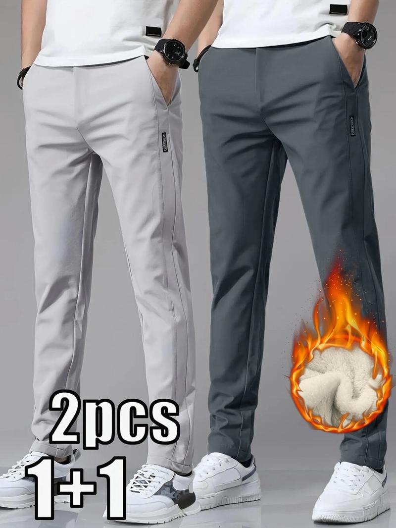 Men's Solid Color Casual Pants, Comfortable Regular Fit, Casual Stretch Waist, Daily Use Men's Trousers, Stylish and Versatile Design for Everyday Wear