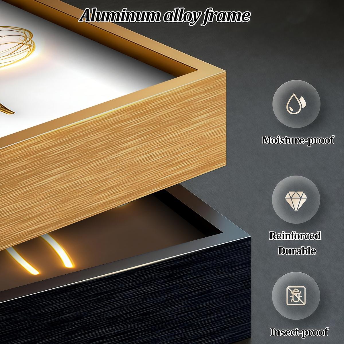 3 Counts Aluminum Alloy Framed Painting, Golden Wire Flower And Sun Abstract Art Pictures, Home Decoration For Living Room, Bedroom, Office, Restaurant, Hallway Wall Decor, Odorless Print Artwork, Luxury Perfect Gift For Friends And Family