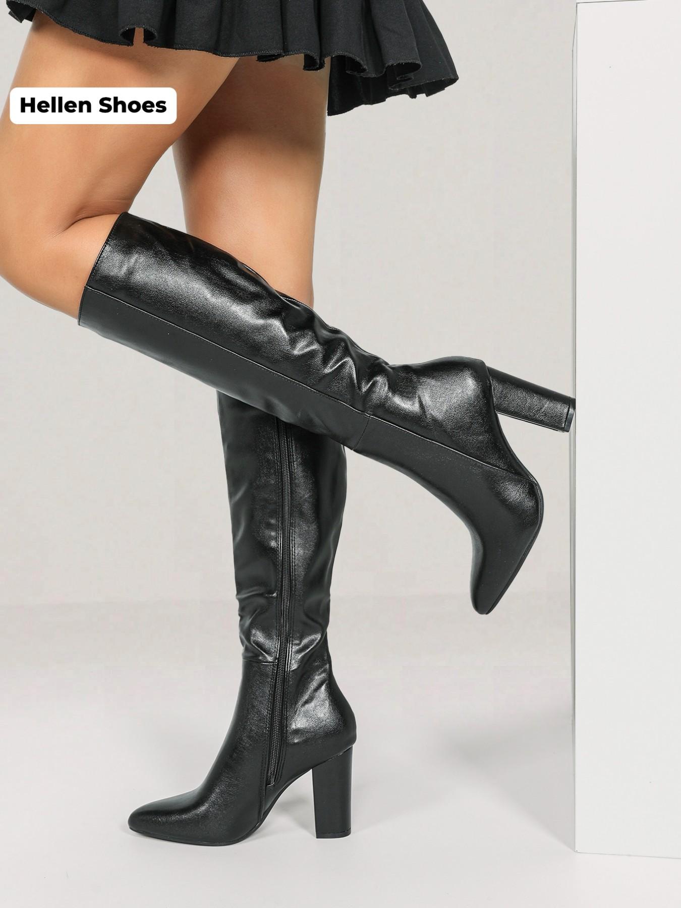 Women's Solid Color Knee High Heel, Elegant Pointed Toe for Fall & Winter, Pointy Toe Boots, Women's Shoes