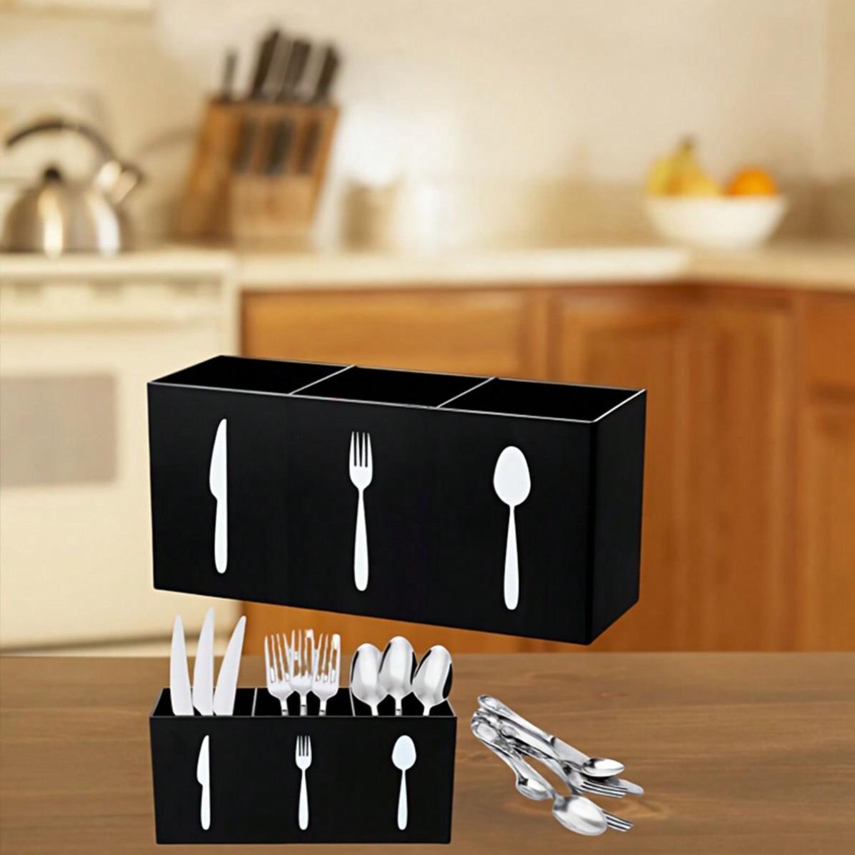 Multifunctional Kitchen Storage Organizer, Compact Plastic Utensil Rack for Spoons Knives Forks, Ideal Home and Restaurant Settings