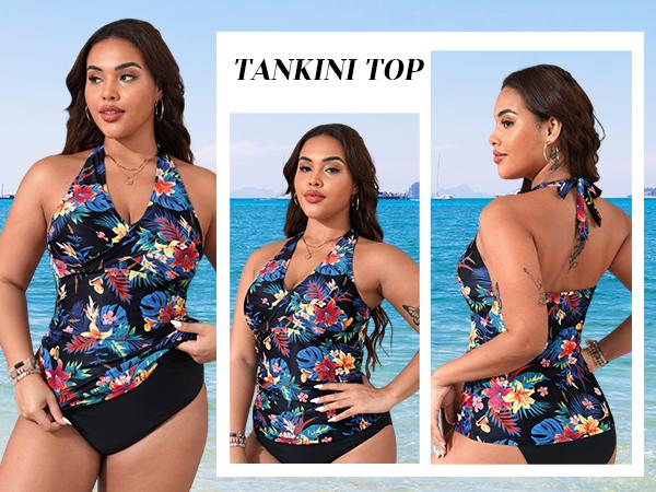 Tempt Me Women’s Tankini Top Halter Tummy Control Swim Tops Only Twist Front V Neck Bathing Suit No Bottom