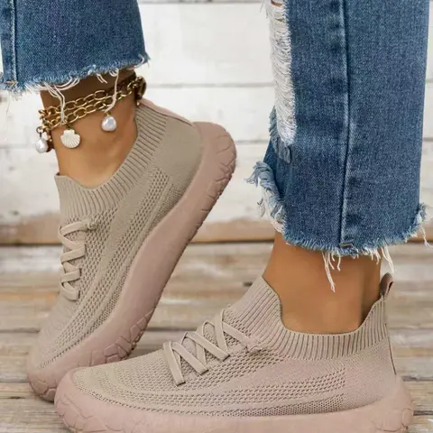Women's New Lightweight Knit Athletic Sneakers, Fashion Comfortable Mesh All-Season Casual Versatile Walking Shoes, Slip-On Round Toe Thick Sole Multicolor, Lightweight Comfy Shoes, Breathable Walking Shoes, Casual Footwear Sneakers, All Seasons Sneakers