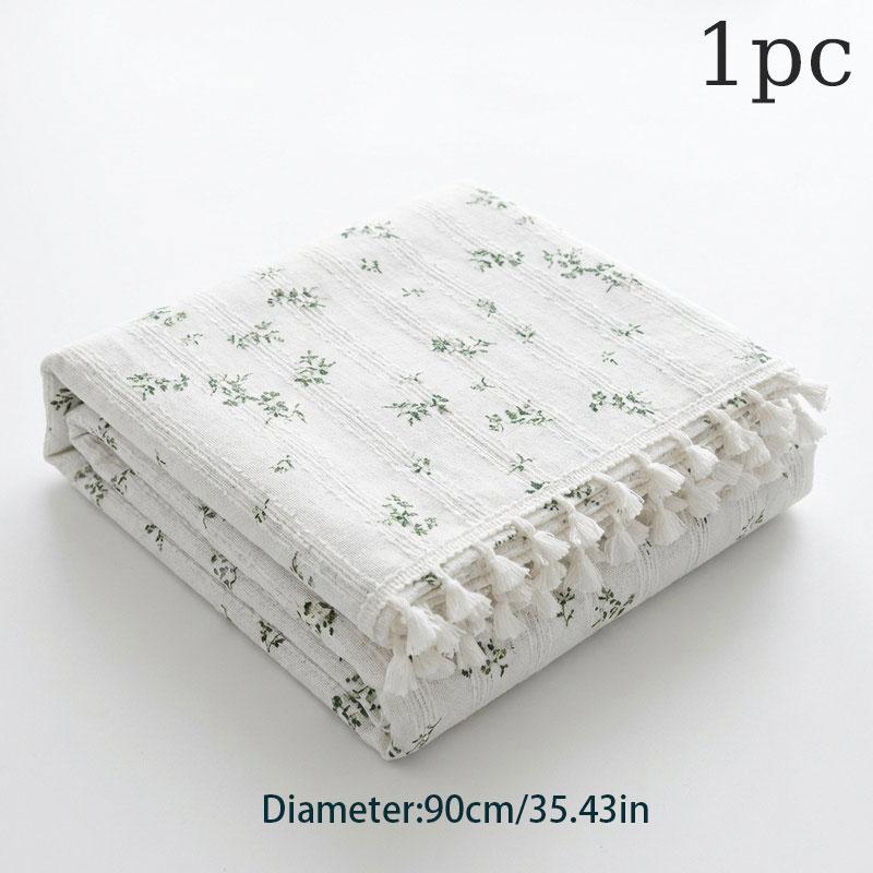 French Style Round Tablecloth, Cream Floral Design, Handmade Fringe Edge, Ideal for Tea Parties, Outdoor Decor, Mother's Day Gift