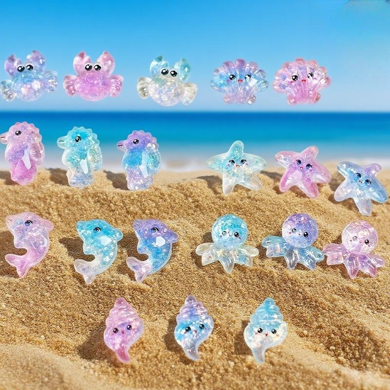 20-piece Mini Crystal Ocean Animal Decor Set, Decorative Figurines, Handmade DIY Ornament, Home Office Desk Decoration, Perfect Holiday Gift