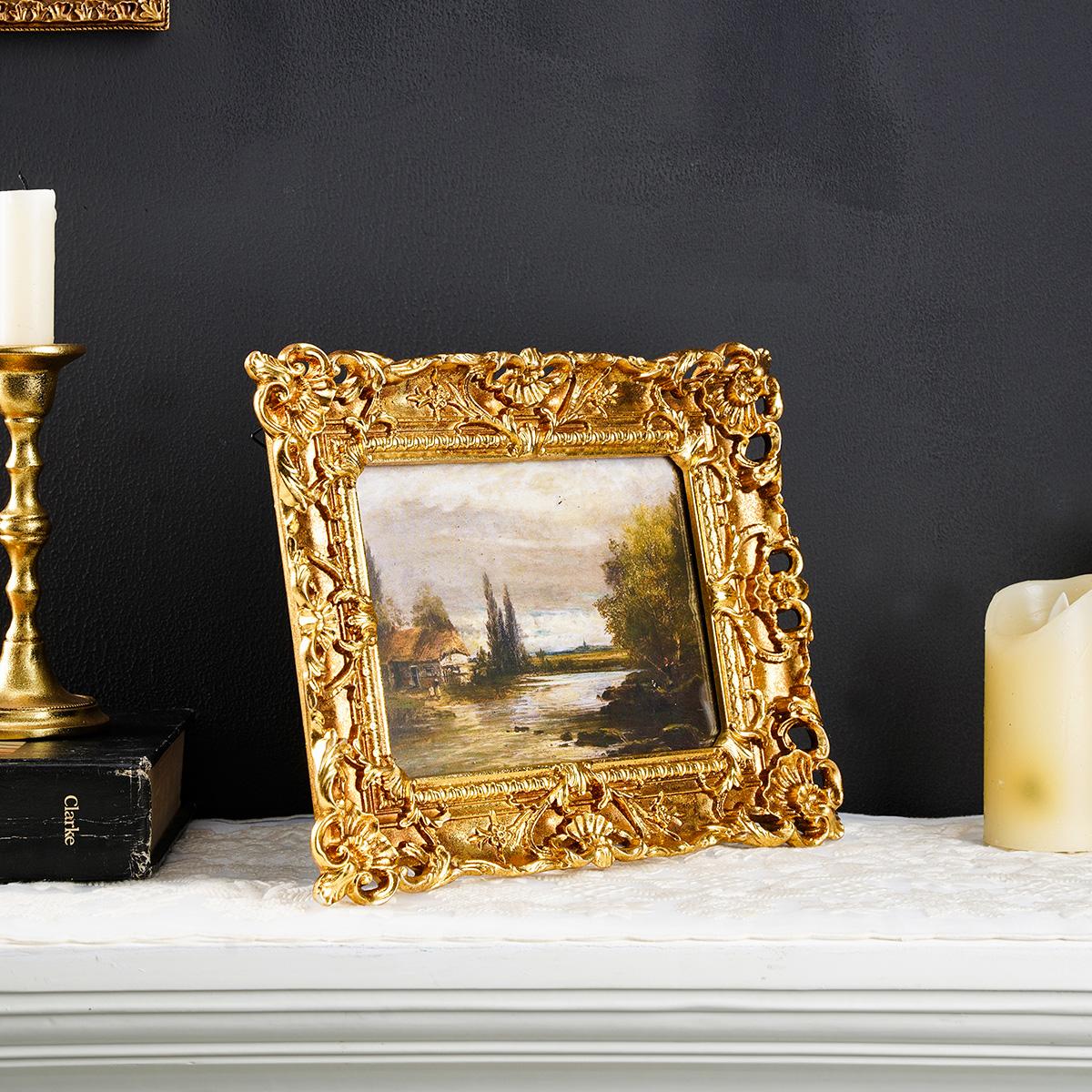 European Vintage Frame Set, Rectangular Decorative Photo Display, Pearl Chain & Swallow Design, Wall Hanging, Home Decoration, Picture Frame