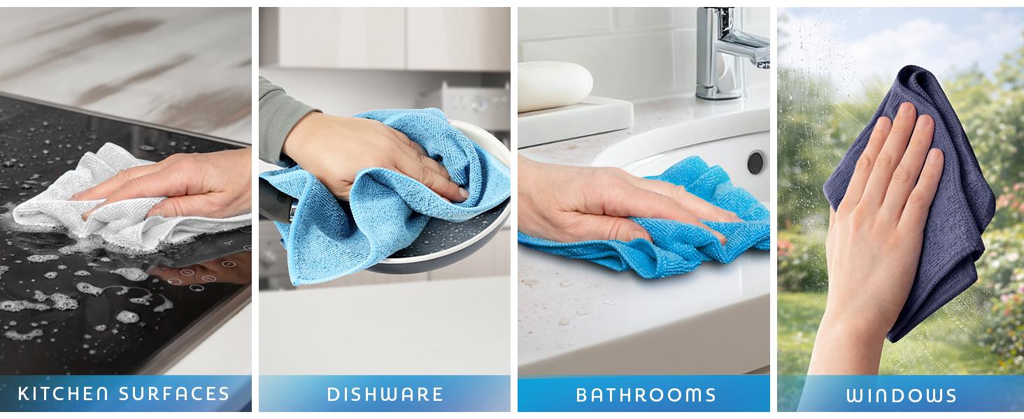 Microfiber Cleaning Cloth - Higher Quality, Larger Size - Micro Fiber Cloth for Cleaning Rags, Dust Cloths, Kitchen Dish Towels (12 Pack, 13"x11")