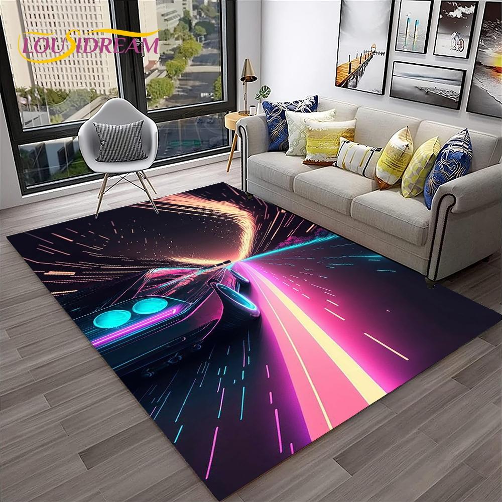 Blue Sports Car Flannel Area Rug - Cool Graffiti Style Supercar Print Soft Mat for Living Room & Garage, Non-Slip Car Enthusiast Home Decor#SportsCarRug #GraffitiSupercarMat #CarEnthusiastDecor #GarageCarpet #NonSlipFlannelRug