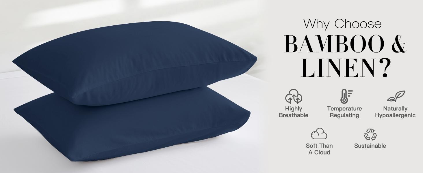 100% Natural Bamboo Linen Pillowcases 2Pcs, Breathable Pillow Covers with Envelope Closure,temperature regulating, Skin-friendly, Christmas gift idea 100% Natural Bamboo Linen Pillowcases 2Pcs, Breathable Pillow Covers with Envelope Closure,temperature regulating, Skin-friendly, Christmas gift idea