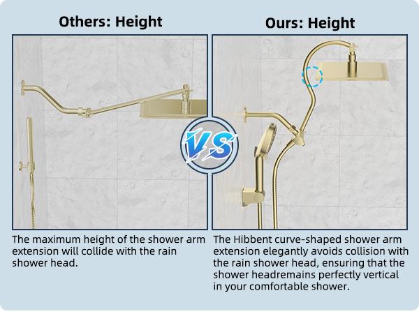 Hibbent All Metal CUPC Certified Shower Head, 10'' High Pressure Rainfall Shower Head/Handheld Showerhead Combo with 12'' Adjustable Curved Shower Extension Arm, 10-Spray, 71'' Hose, Showerhead Holder, Brushed Gold