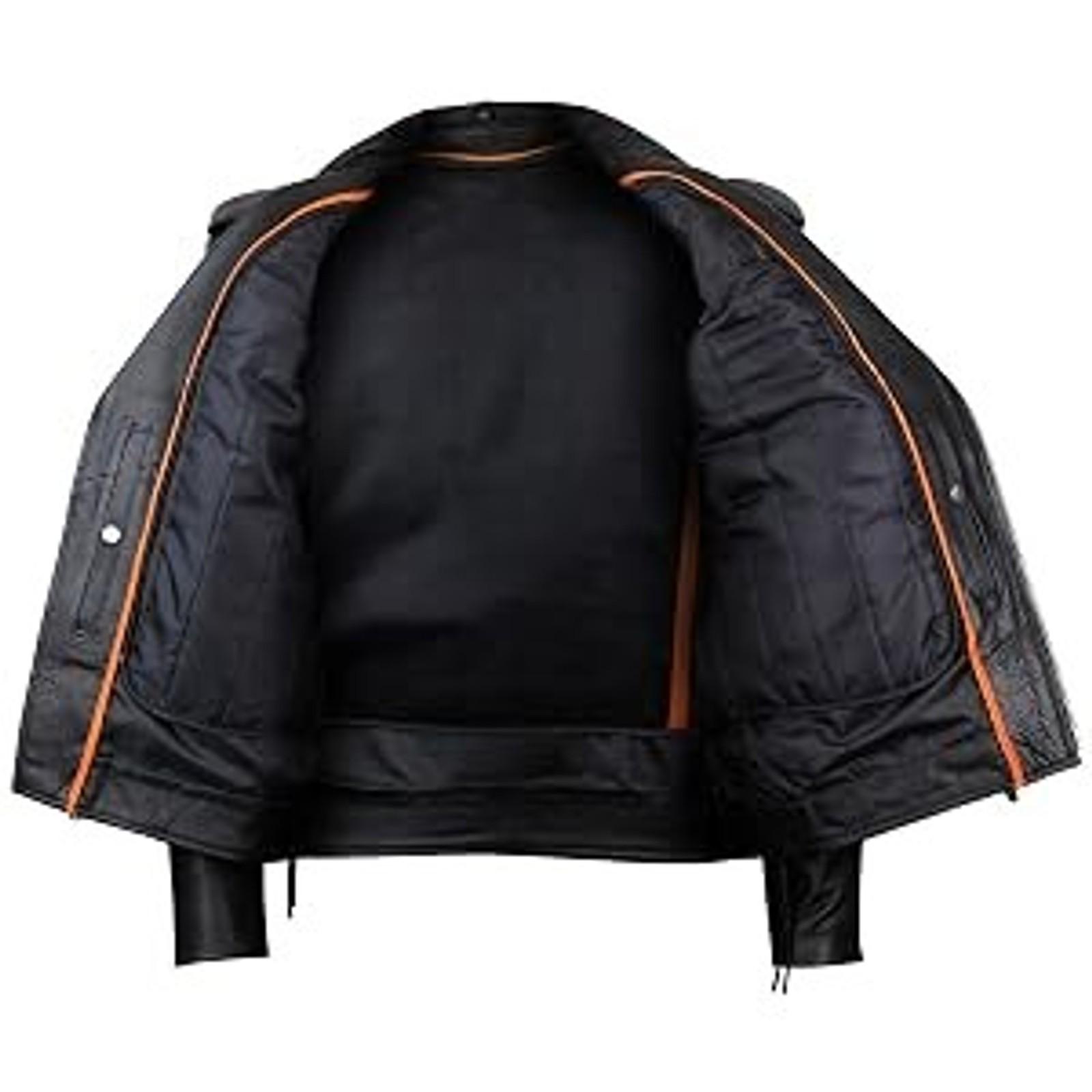 Mens Premium Cowhide Conceal Carry Insulated Liner Side Laces Classic MC Motorcycle Biker Black Leather Jacket