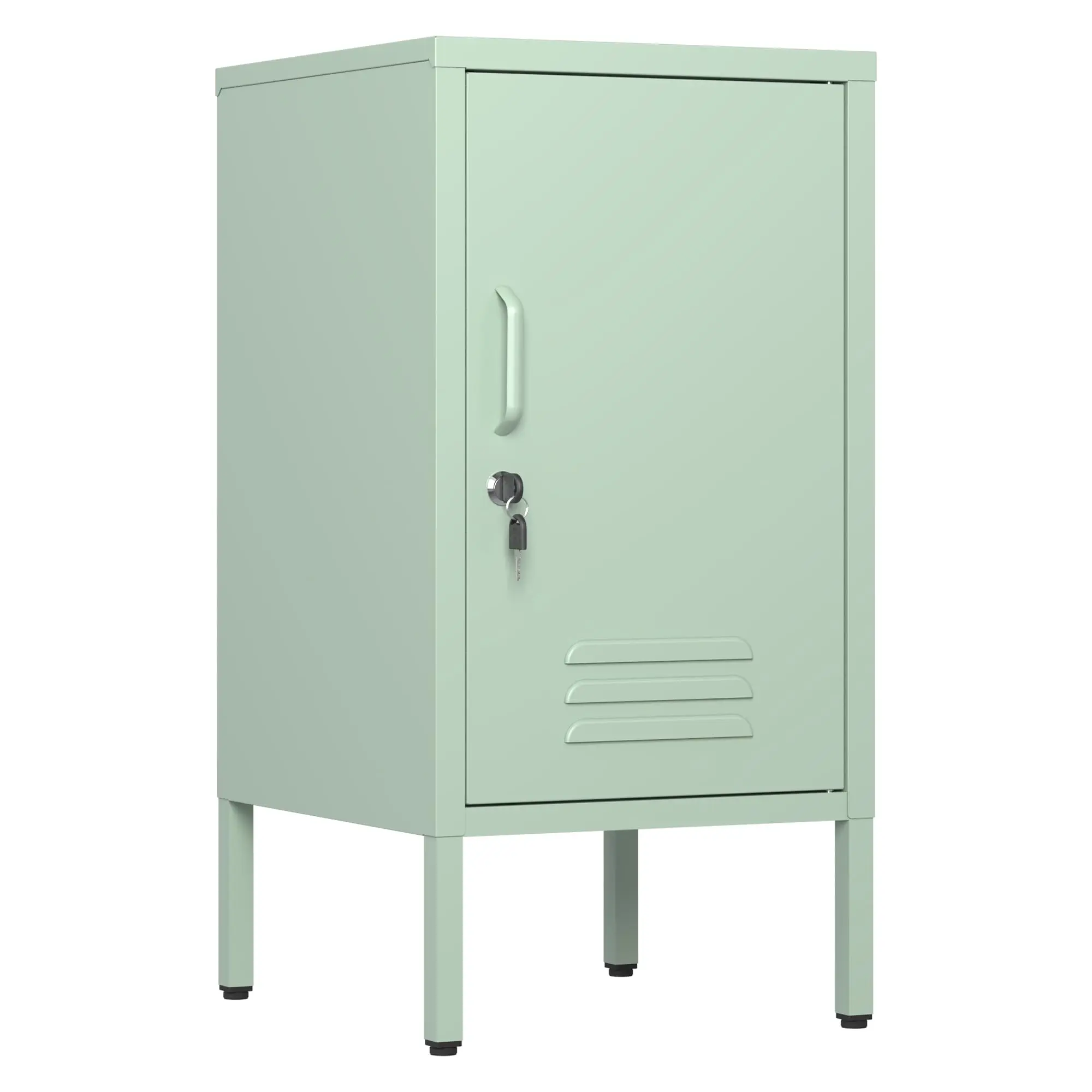 Lockable Metal Locker Nightstand with Adjustable Shelf Modern Bedside Table for Bedroom Office Industrial Slim Side Cabinet for Small Space