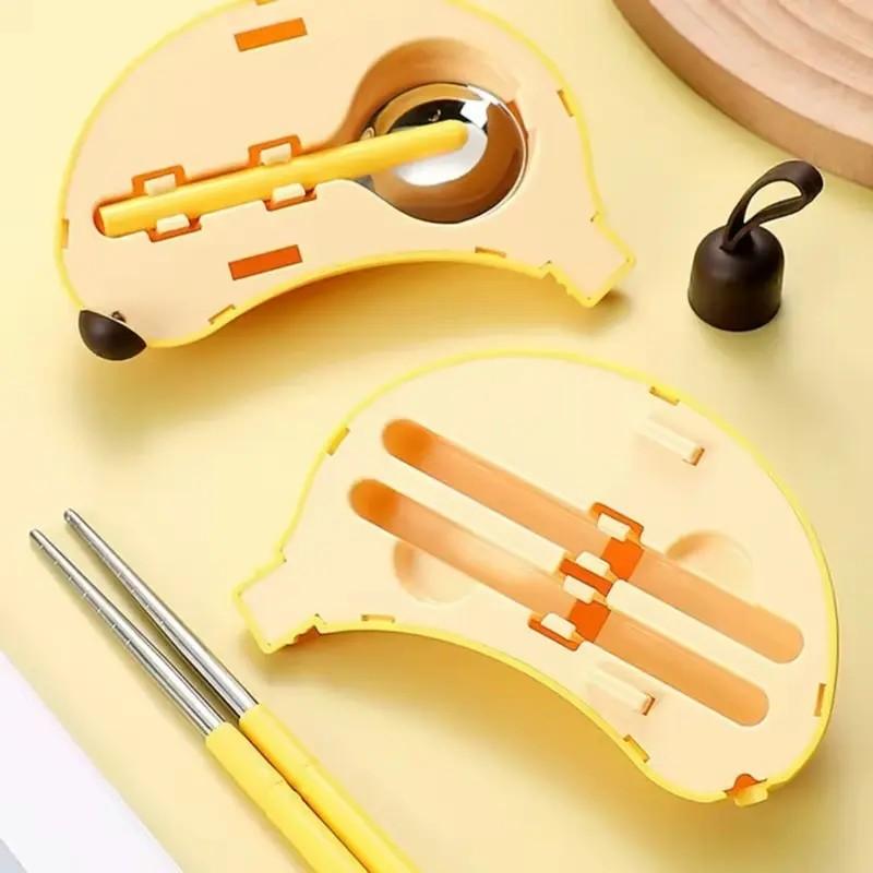 Portable Stainless Steel Cutlery Set, Reusable Folding Chopsticks and Spoon, Ideal for Picnics, Camping, Outdoor Activities, Lunch Boxes