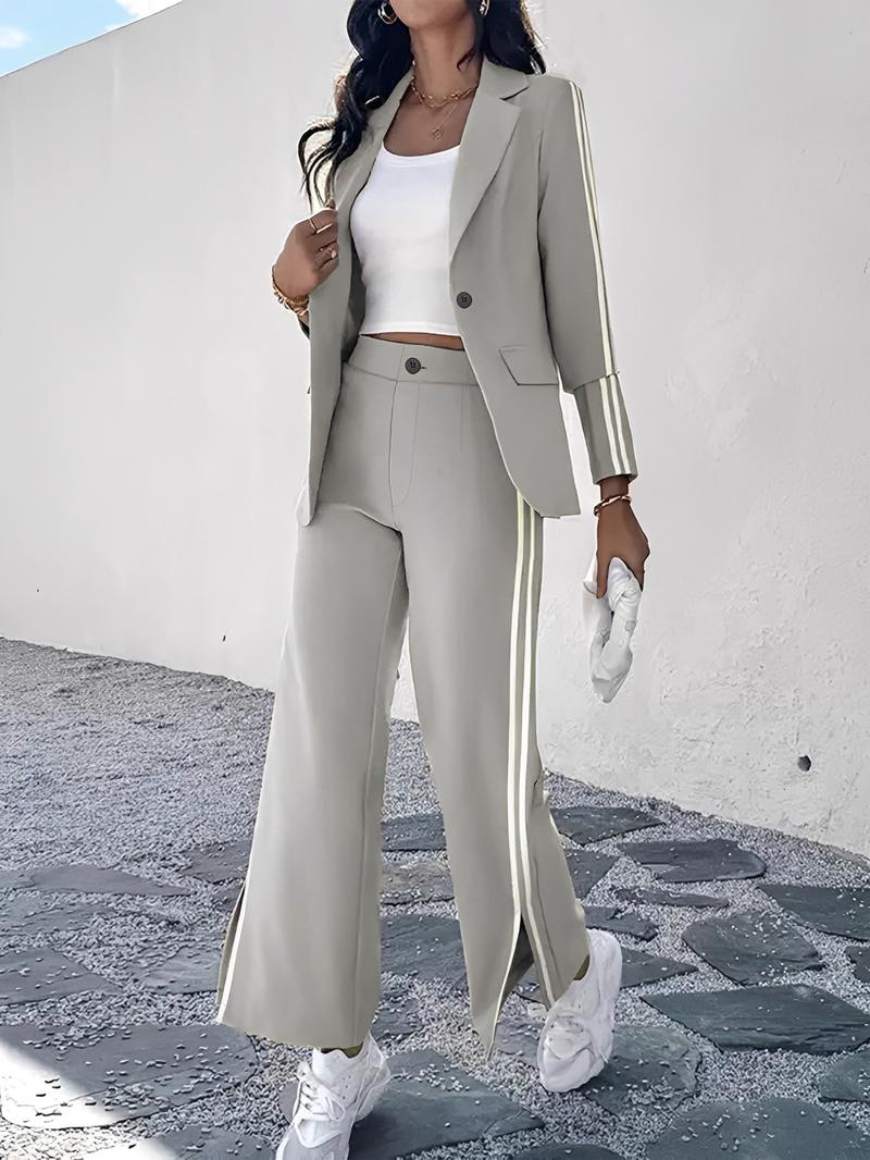 Women's Casual Suit Set, Pure Color Top + Loose Fit Long Pants, 2 Piece, Comfortable and Stylish, Perfect for Daily Wear