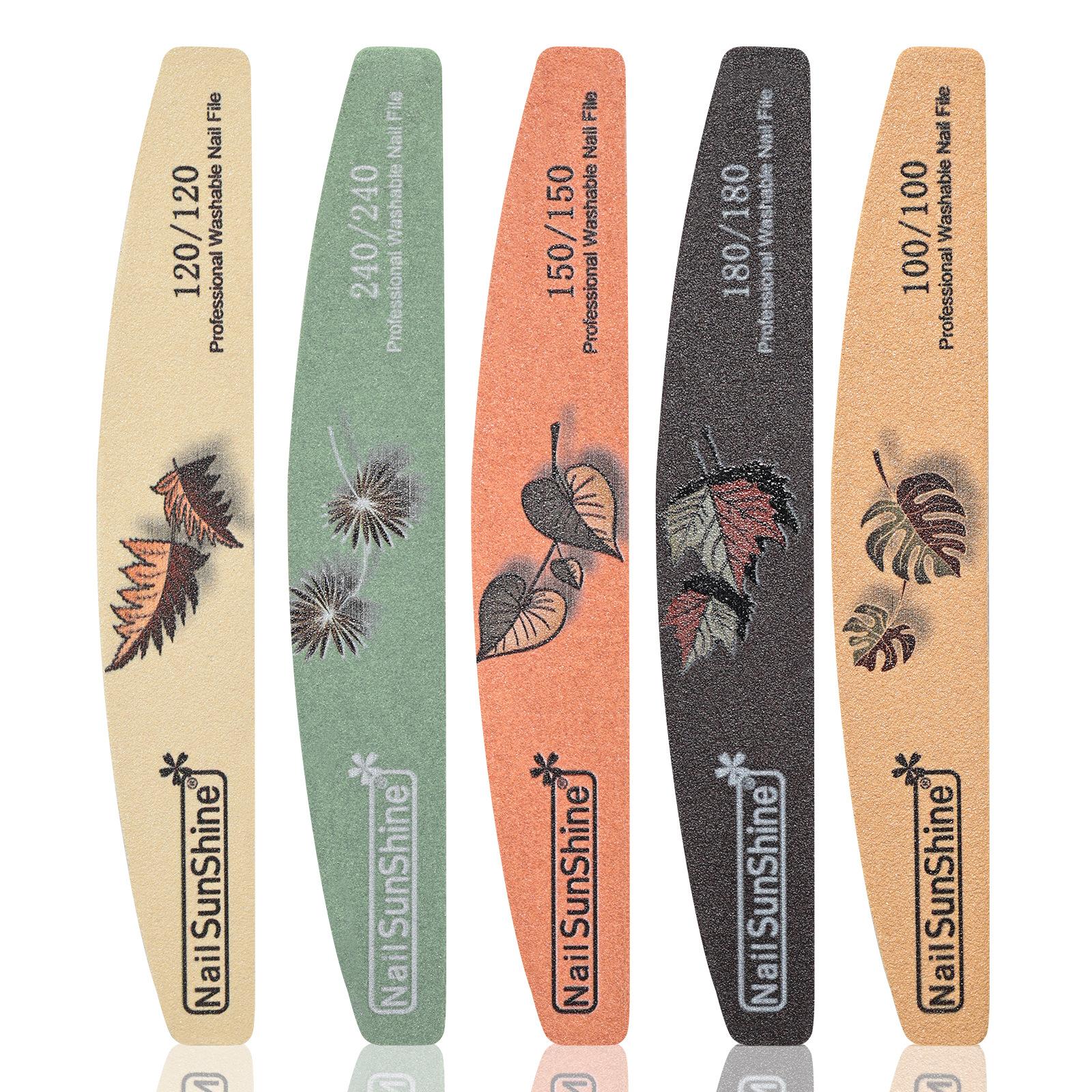 5-piece Nail File Set - Professional Half-Moon Nail File Double-Sided Sanding Board, Washable Nail Files and Buffing Block, Smooth and Shape Nails, Manicure and Pedicure Polishing Tool