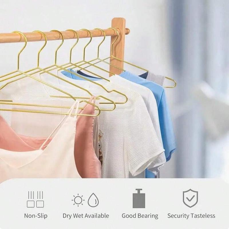 Heavy Duty Golden Thin Metal Clothes Hanger Set Of 10 Ultra Slim Design Maximize Wardrobe Storage Space Wire Garment Holder