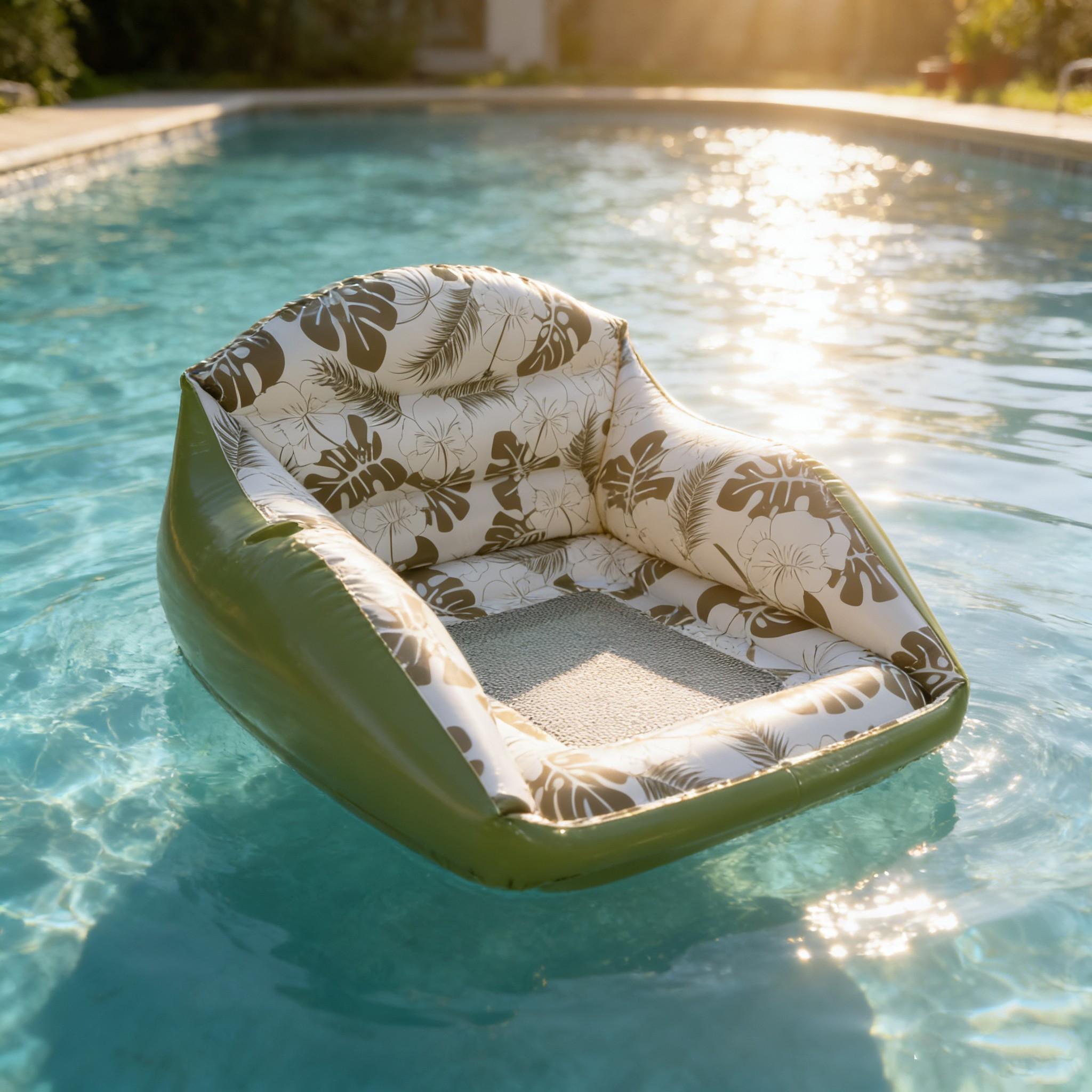 Adult Large Inflatable Water Sofa, Tropical Style Float Chair with Cup Holder, Pool Toy, Outdoor Use, 3-In-1 Inflatable Lounge