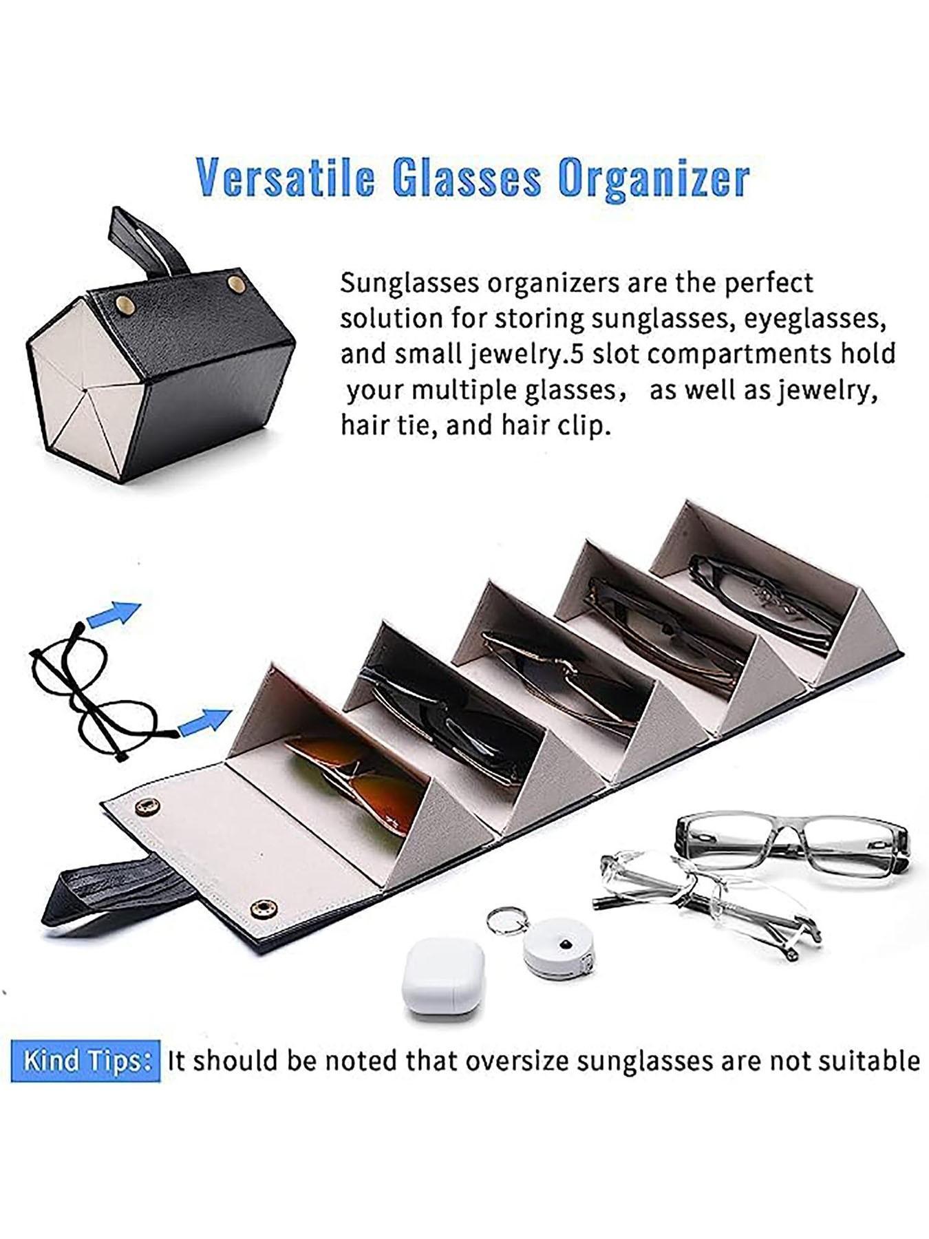 Simple Leather Multi-Compartment Eyeglass Case, Nearsighted Glasses Sunglasses Storage Box, Foldable Eyewear Organizer Holder