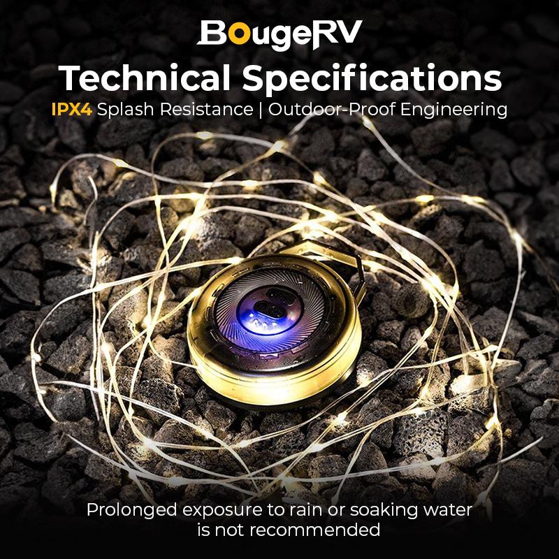 BougeRV Camping String Lights 2025, 3 in 1 Quick Storage 33FT Rechargeable Retractable String Lights with 3 Lighting Modes, Waterproof Emergency Light Outdoor Led Bulbs