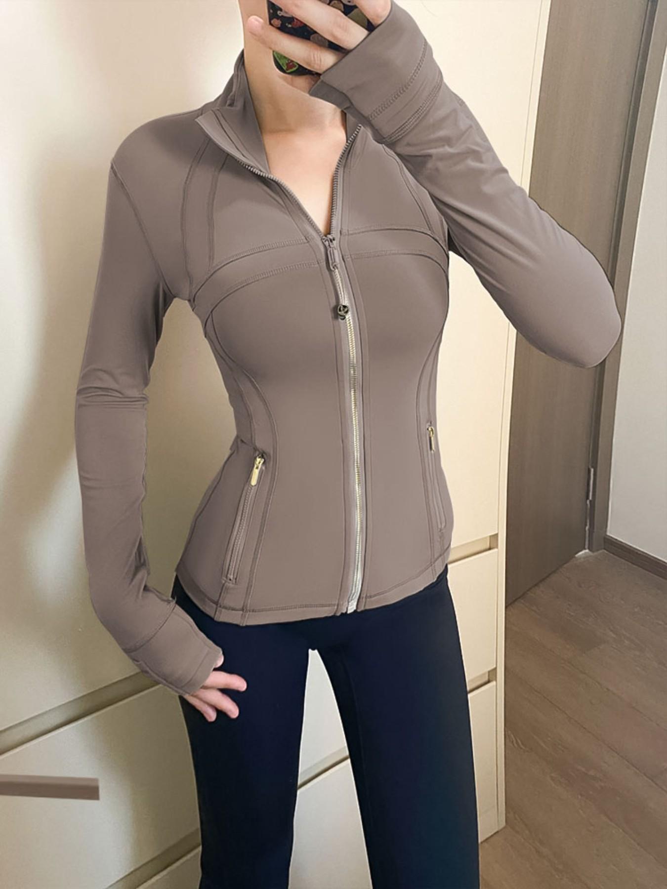 Spring Thin Stand Collar Fitted Jacket Zipper Running Sports Coat Fitness Yoga Top, Women's Casual Outerwear, Sporty Breathable Outerwear