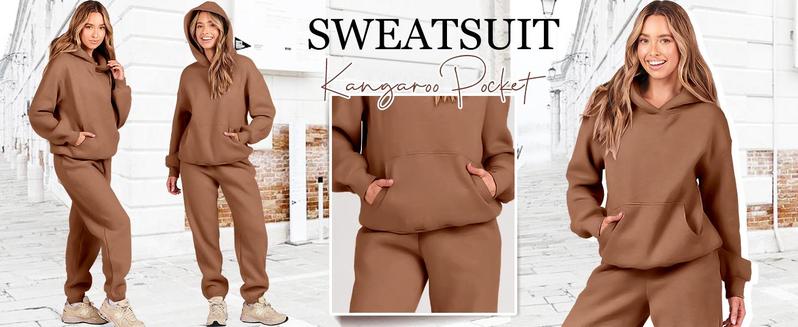 Womens 2 Piece Outfits Long Sleeve Hoodie Casual Oversized  Basic Cozy Jogger Sweatpants Y2K Comfortable Tracksuit Sweatsuit Set