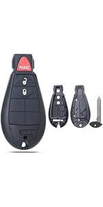 Key Fob Shell Case Replacement Fit for Dodge Ram 1500 Challenger Charger Durango Grand Caravan Journey Chrysler 300 Keyless Entry Remote Control 4 Button Pad Cover M3N5WY783X GQ4-53T