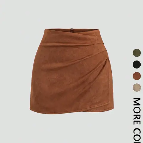【Black Friday】Women's Faux Suede Mini Skirt, Vintage Ruched Bodycon Short Skirt, Chic Stylish Casual Versatile Skirt for Spring and Fall