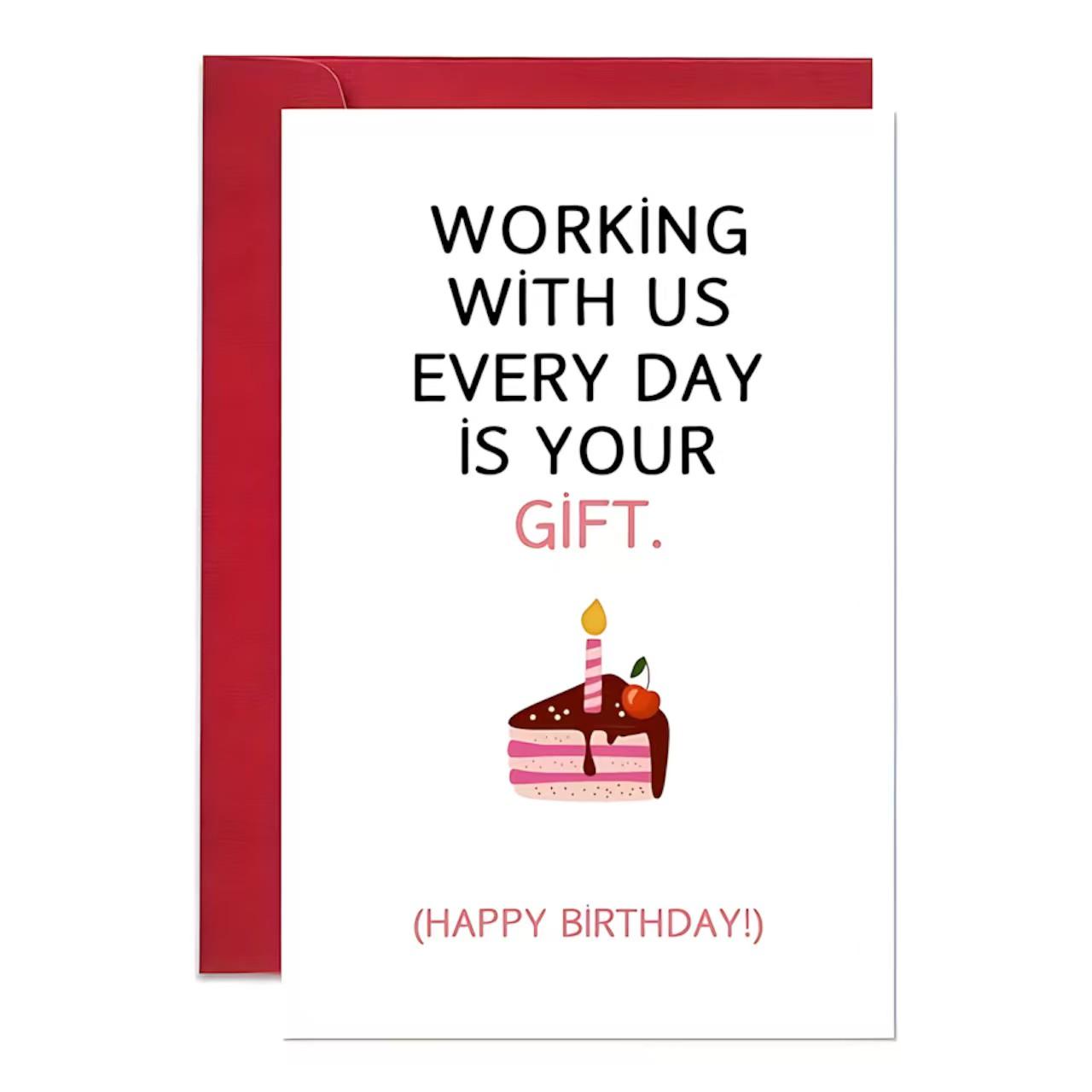 1/3/7pcs  Funny Office Birthday Card for Coworker, Colleague, Boss - Humorous "Working With Us Every Day Is Your Gift" Greeting Card, Perfect Sarcastic Gift for Work Birthday Celebration with Blank Inside for Personal Note