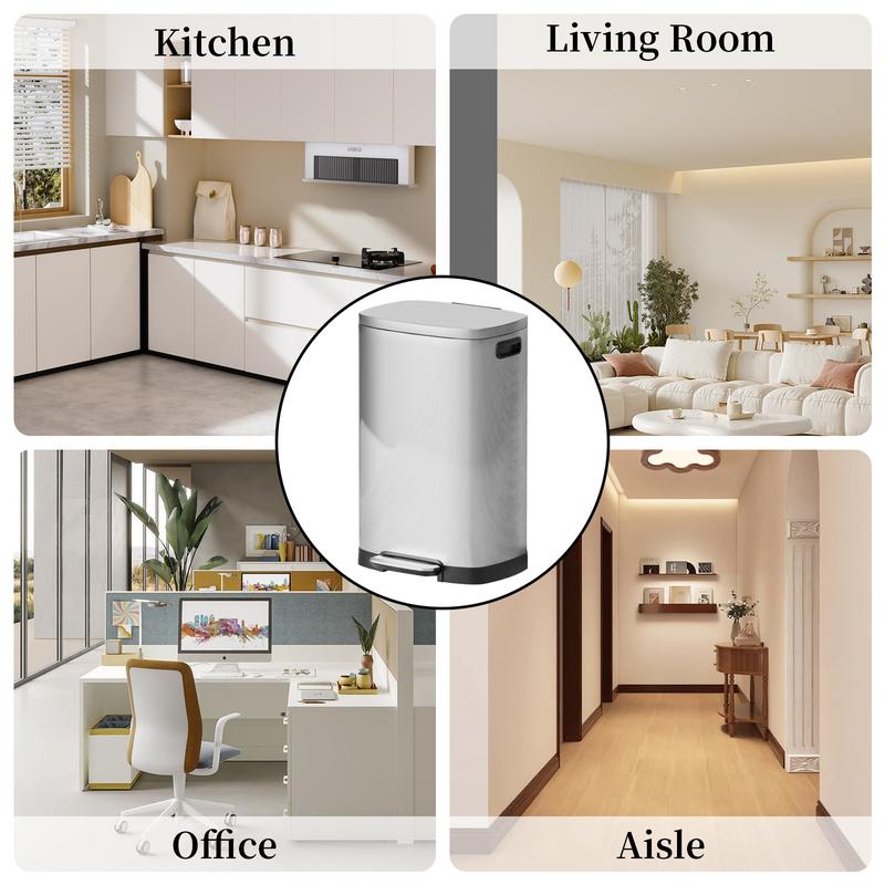 KSSKSS Tall Kitchen Trash Can 13 Gallon 50L Step Garbage Bin with Lid Stainless Steel Removable Inner Bucket Soft Close Ideal for Home Office