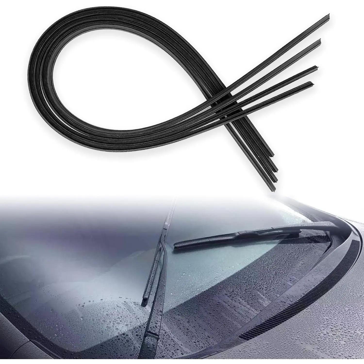 4 Pcs Adjustable Universal Replacement Windshield Wiper Refill, Frameless Boneless Window Insert Silicone Strips, Universal Auto Accessories for Most Vehicles
