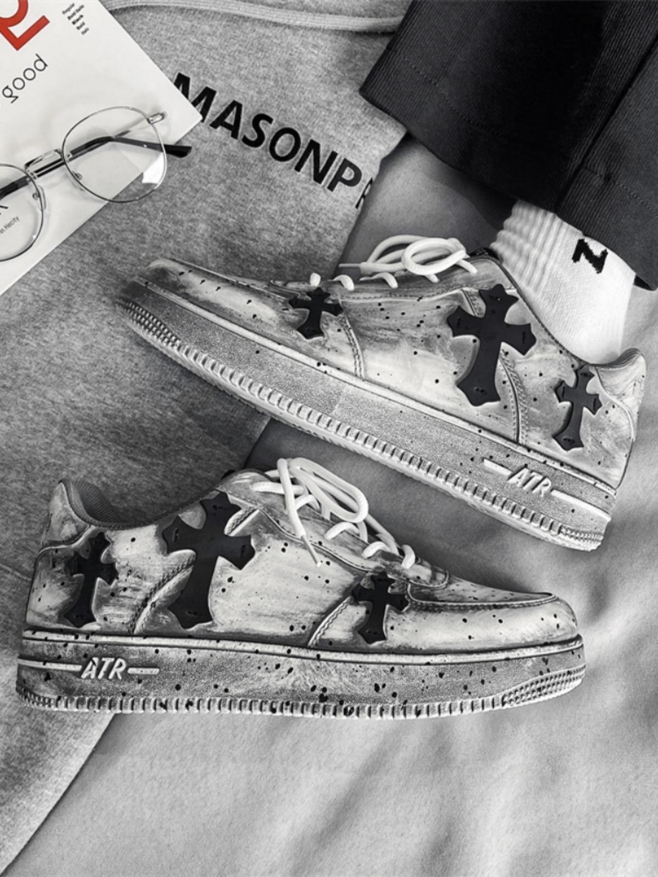 Men's Vintage Cross Sneakers, PU Leather Mid Top Casual Shoes, Soft Comfortable Non-Slip Design, Perfect for Daily Wear