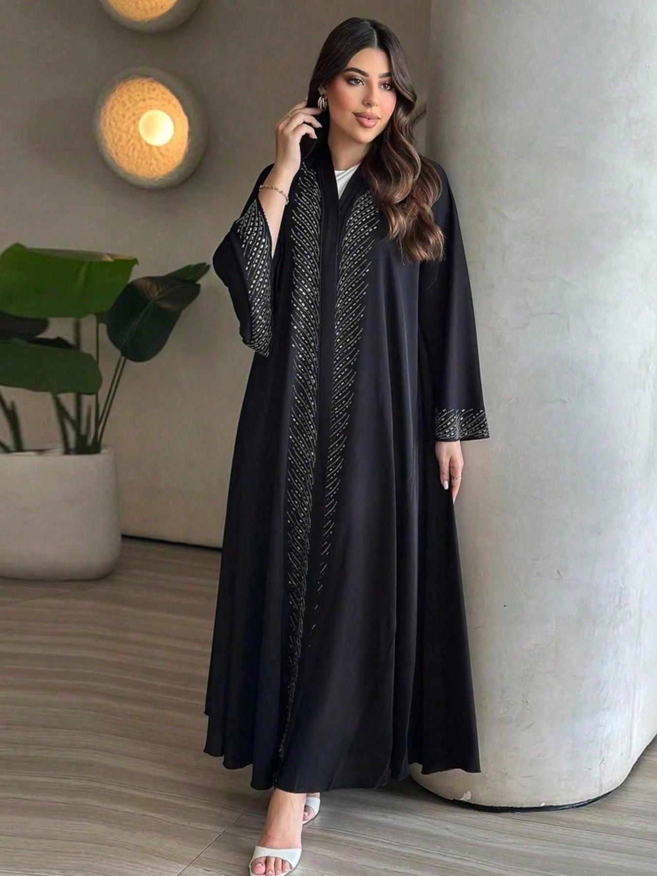Gradient Vertical Rhinestone Long Cardigan, Heavy Rhinestones Wide Sleeves, High-End Long Outerwear for Parties, All Seasons Baggy Loose Fit