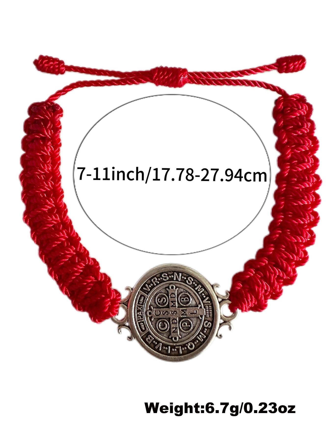 2 Pcs Red St. Benedict Bracelets with Cross Charm and Black Adjustable Cord, Saint Benedict Medal, Catholic Religious Symbolism Jewelry Gift for Men and Women, Religious Wristband, Prayer Bracelet