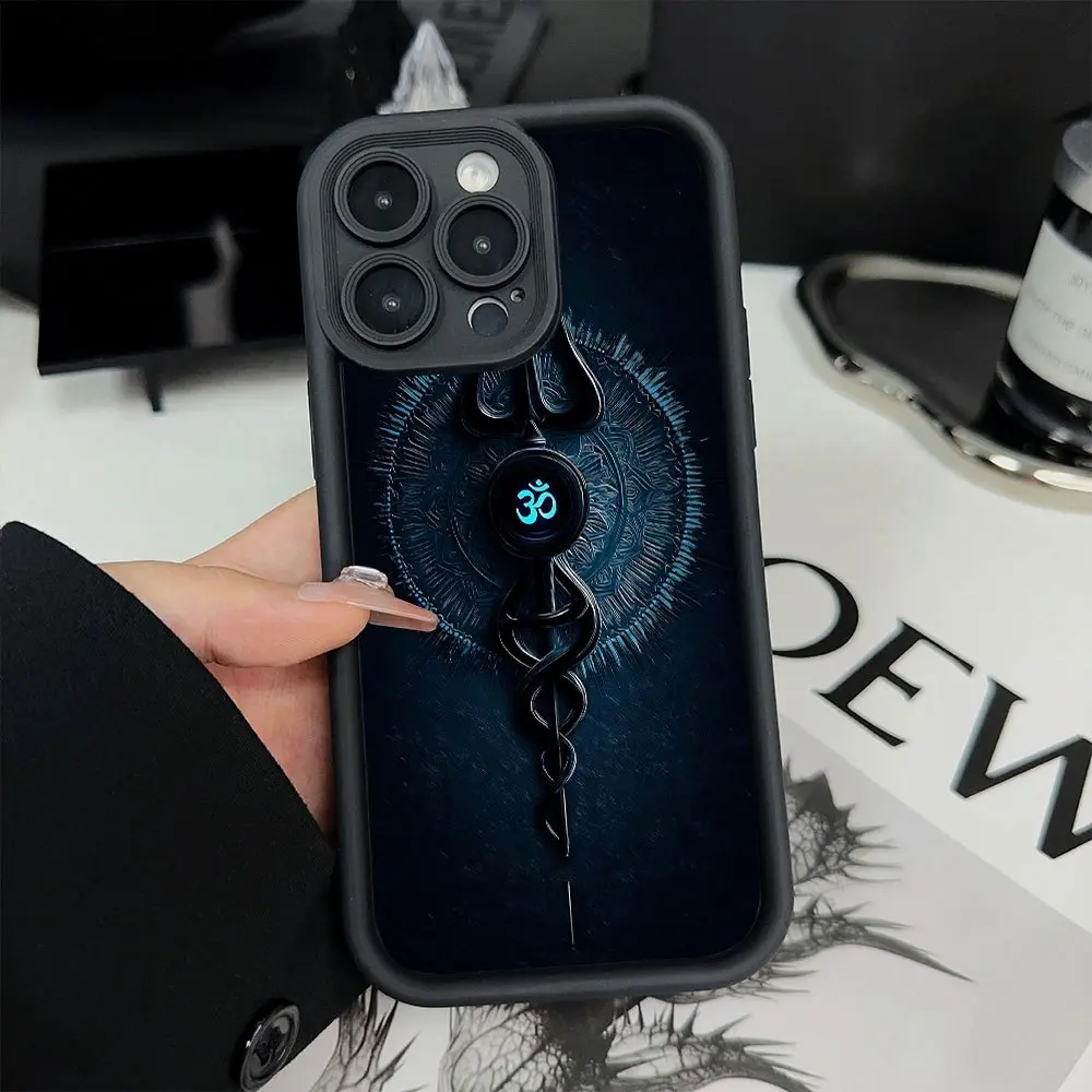 Phone Case: Shiva Trident Ohm Symbol Creative Pattern, New Third Eye Ladder Phone Case, Simple, Stylish, and Trendy, Fun and Unique  Phone Case for Men and Women, Suitable for iPhone 17 E Air 16 15 14 Pro Max Plus 13 12 Mini 11 X XS XR