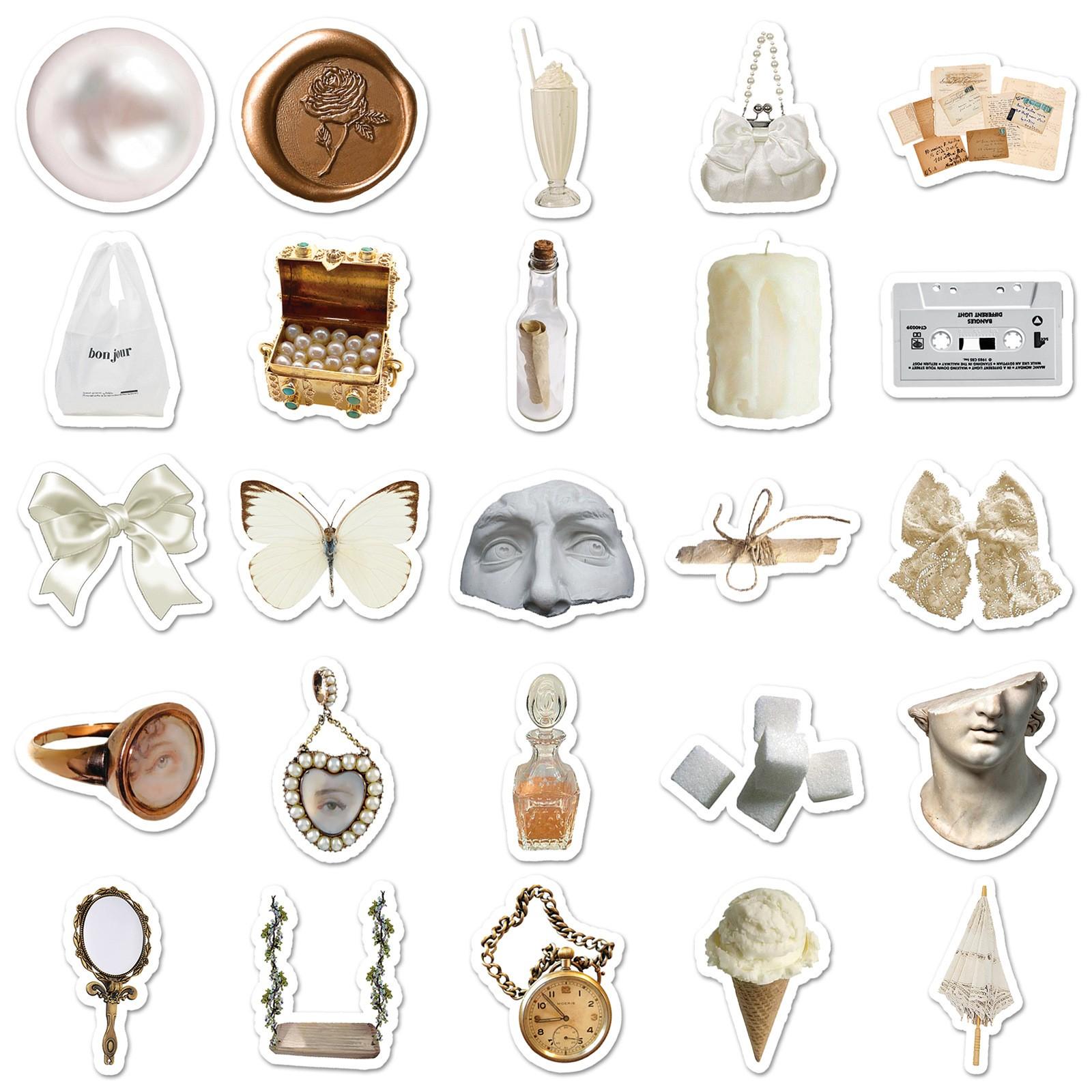 50 Vintage Stickers Waterproof for Scrapbook Daily Planner Water Bottle Handbook Diary Suitable for Teens Adults DIY Paper Craft Essentials