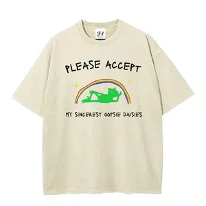 Men's Casual Short-Sleeve Round Neck Washed T-Shirt, Streetwear Top with "PLEASE ACCEPT MY SINCEREST OOPSIE DAISIES" Print